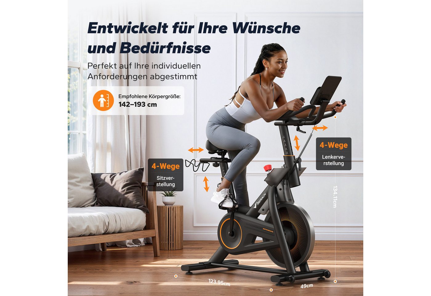 MERACH Heimtrainer für Zuhause, Fitnessbike mit LCD-Display bis 158 KG (Fahrradtrainer mit Tablet-Halter, Bluetooth, eigener App, 1-tlg., 10 kg Schwungrad, Stationäres Fahrrad mit verstellbare Sitz), bequeme und leise, verstellbarer magnetischer Widerstand, Heimfitness Bild 3