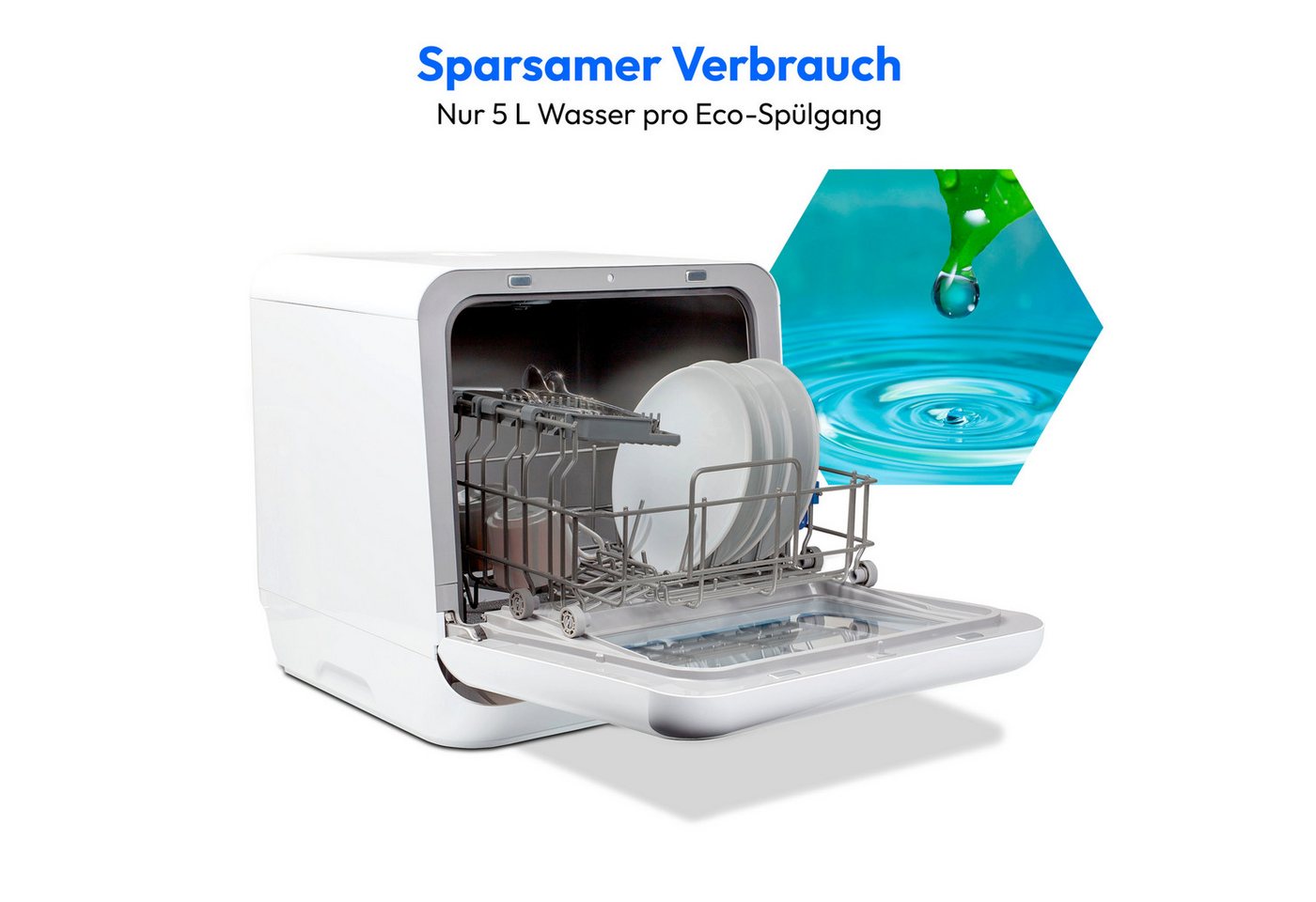 Medion® Tischgeschirrspüler MD37763, 2 Maßgedecke, mit/ohne Wasseranschluss, 6 Reinigungsprogramme, freistehend, gold Bild 2