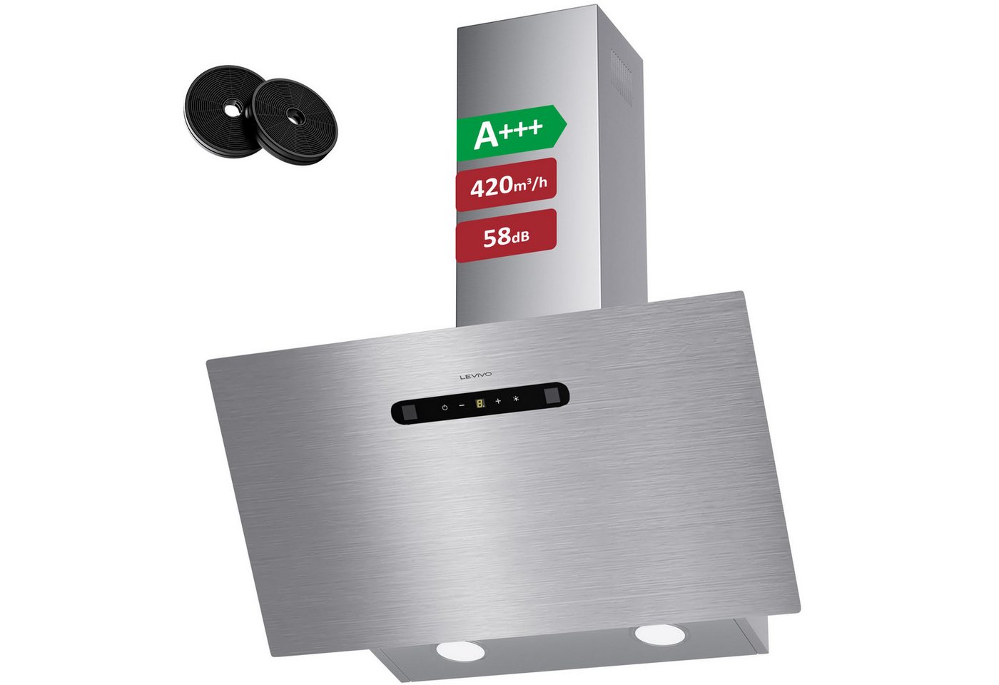 Levivo Kopffreihaube A+++ 420 m³/h Dunstabzugshaube 60cm Umluft & Abluft Aktivkohlefiltern, Fettfiltern, LED-Beleuchtung Bild 5