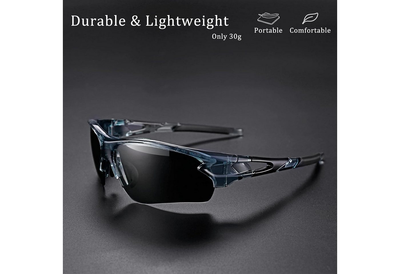 ROCKBROS Fahrradbrille Sport-Sonnenbrille, (Sonnerbrille,transparente Gläser aus Polycarbonat, Photochromatisch Sportbrille), UV Schutz 400, für Fahrrad, MTB, Angeln Bild 4