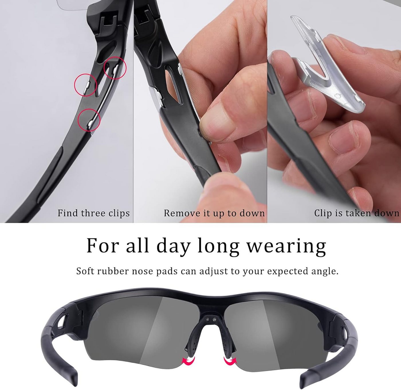 ROCKBROS Fahrradbrille Sport-Sonnenbrille, (Sonnerbrille,transparente Gläser aus Polycarbonat, Photochromatisch Sportbrille), UV Schutz 400, für Fahrrad, MTB, Angeln Bild 5