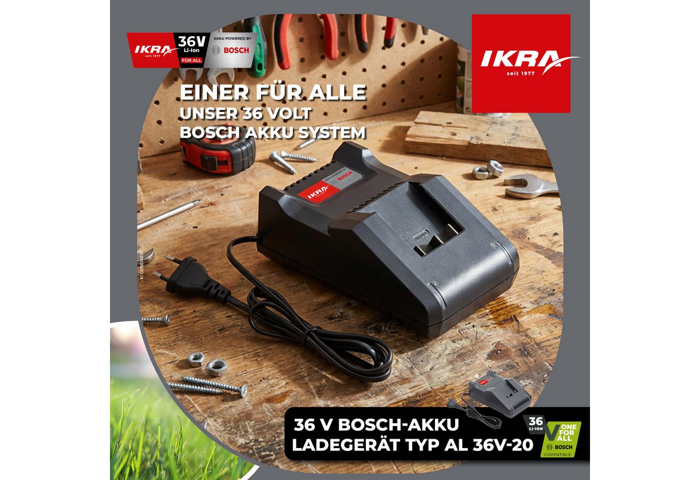 ikra GmbH AL 36-V-20 Batterie-Ladegerät (2000 mA, 1-tlg., schnelle Ladung, Kompatibilität mit BOSCH 36V & IKRA BOSCH 36V Serie) Bild 3