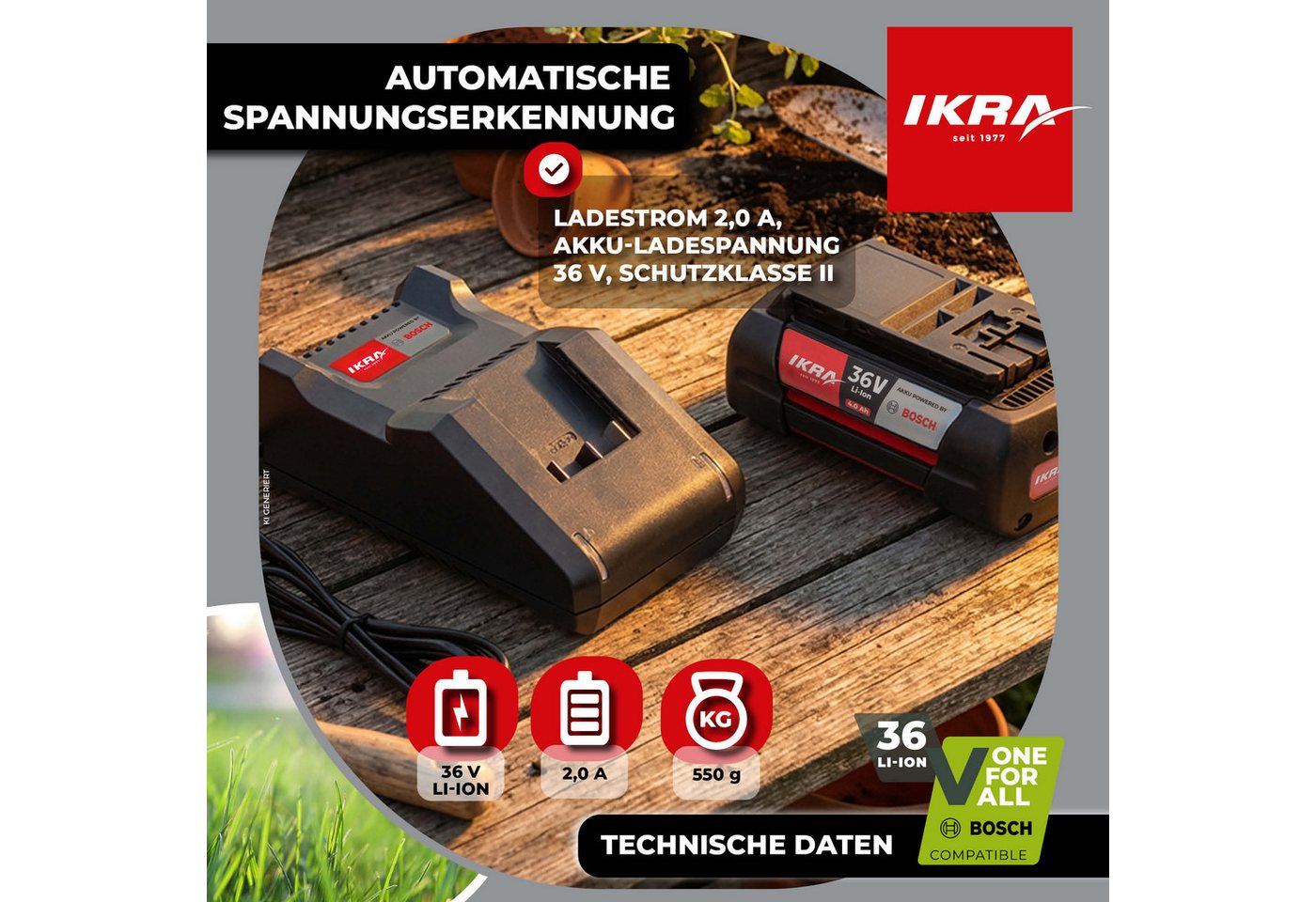 ikra GmbH AL 36-V-20 Batterie-Ladegerät (2000 mA, 1-tlg., schnelle Ladung, Kompatibilität mit BOSCH 36V & IKRA BOSCH 36V Serie) Bild 4