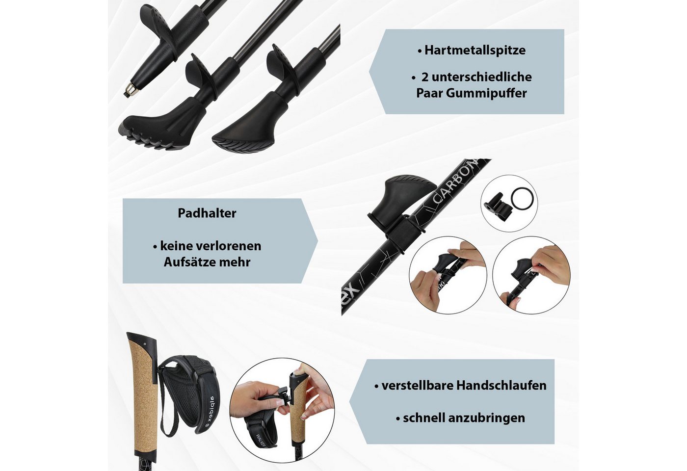 ALPIDEX Nordic-Walking-Stöcke ALPIDEX superleichter Carbon Nordic Walking Stock Bild 5
