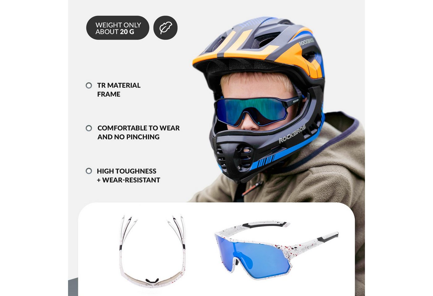ROCKBROS Fahrradbrille Sportbrille Kinder Jugendliche Outdoor Radfahren TR90 Rahmen, selbsttönend, UV400 Schutz, photochrome Gläser, leicht, rutschfest Bild 4