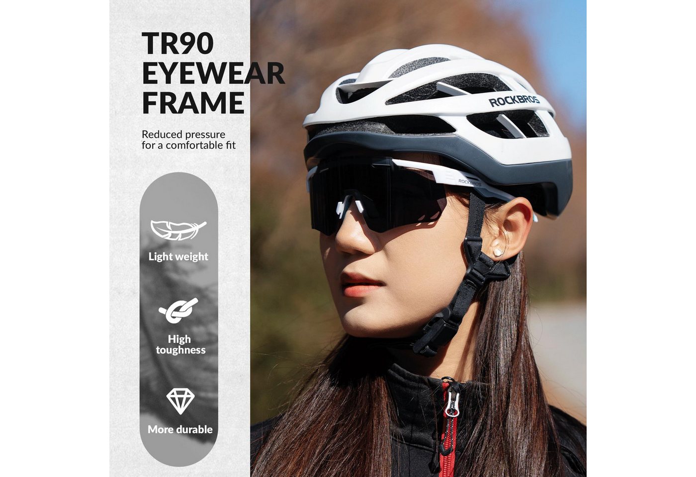ROCKBROS Fahrradbrille Sportbrille Herren Damen Fahrrad MTB Rennrad Outdoor TR90 Rahmen, selbsttönend, UV400 Schutz, verstellbare Nasenpads, leicht Bild 5