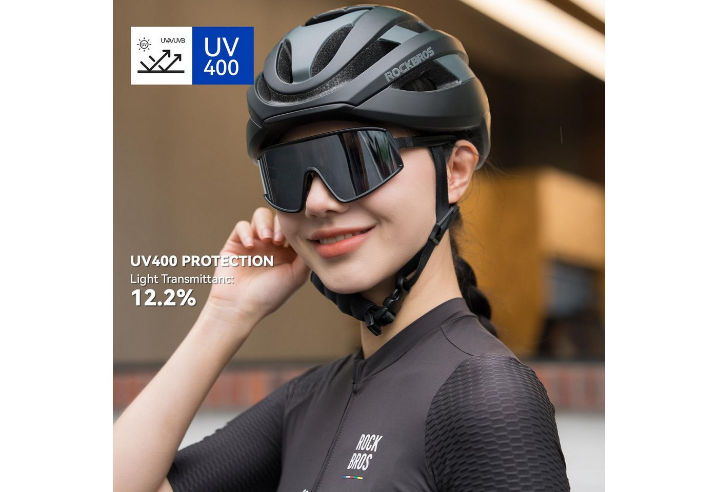 ROCKBROS Fahrradbrille Sportbrille Herren Damen Fahrrad Rennrad MTB Outdoor TR90 Rahmen, selbsttönend, UV400 Schutz, verstellbares Nasenpolster, ultraleicht