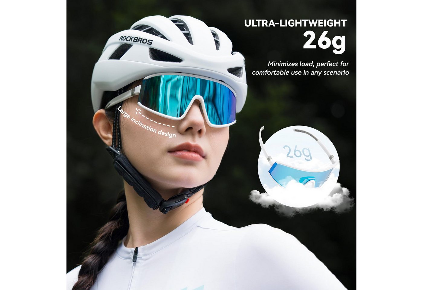 ROCKBROS Fahrradbrille Sportbrille Herren Damen Fahrrad Rennrad MTB Outdoor TR90 Rahmen, selbsttönend, UV400 Schutz, verstellbares Nasenpolster, ultraleicht Bild 3
