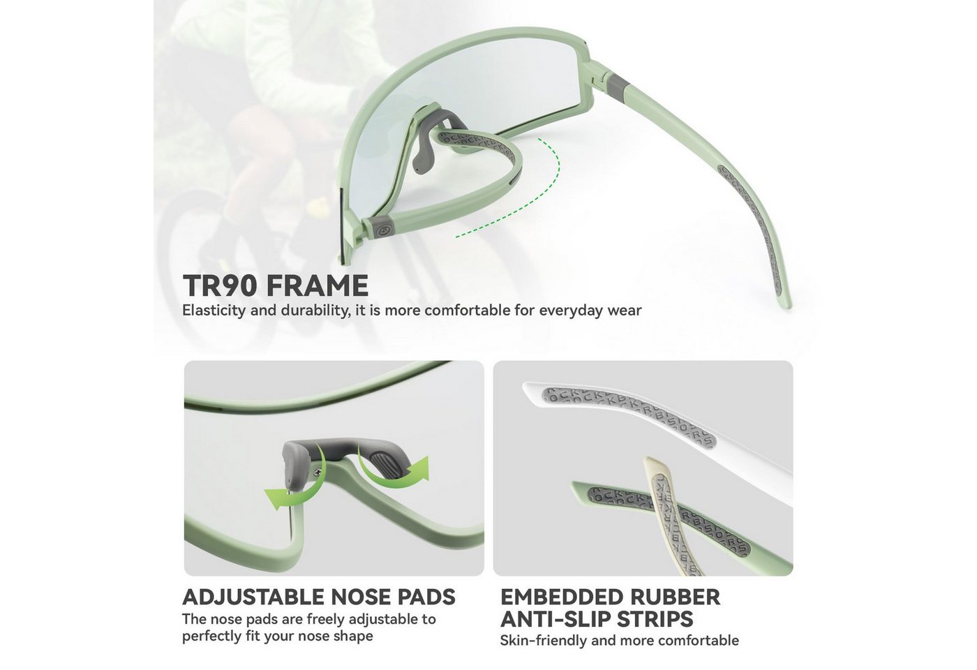 ROCKBROS Fahrradbrille Sportbrille Herren Damen Fahrrad Rennrad MTB Outdoor TR90 Rahmen, selbsttönend, UV400 Schutz, verstellbares Nasenpolster, ultraleicht Bild 4