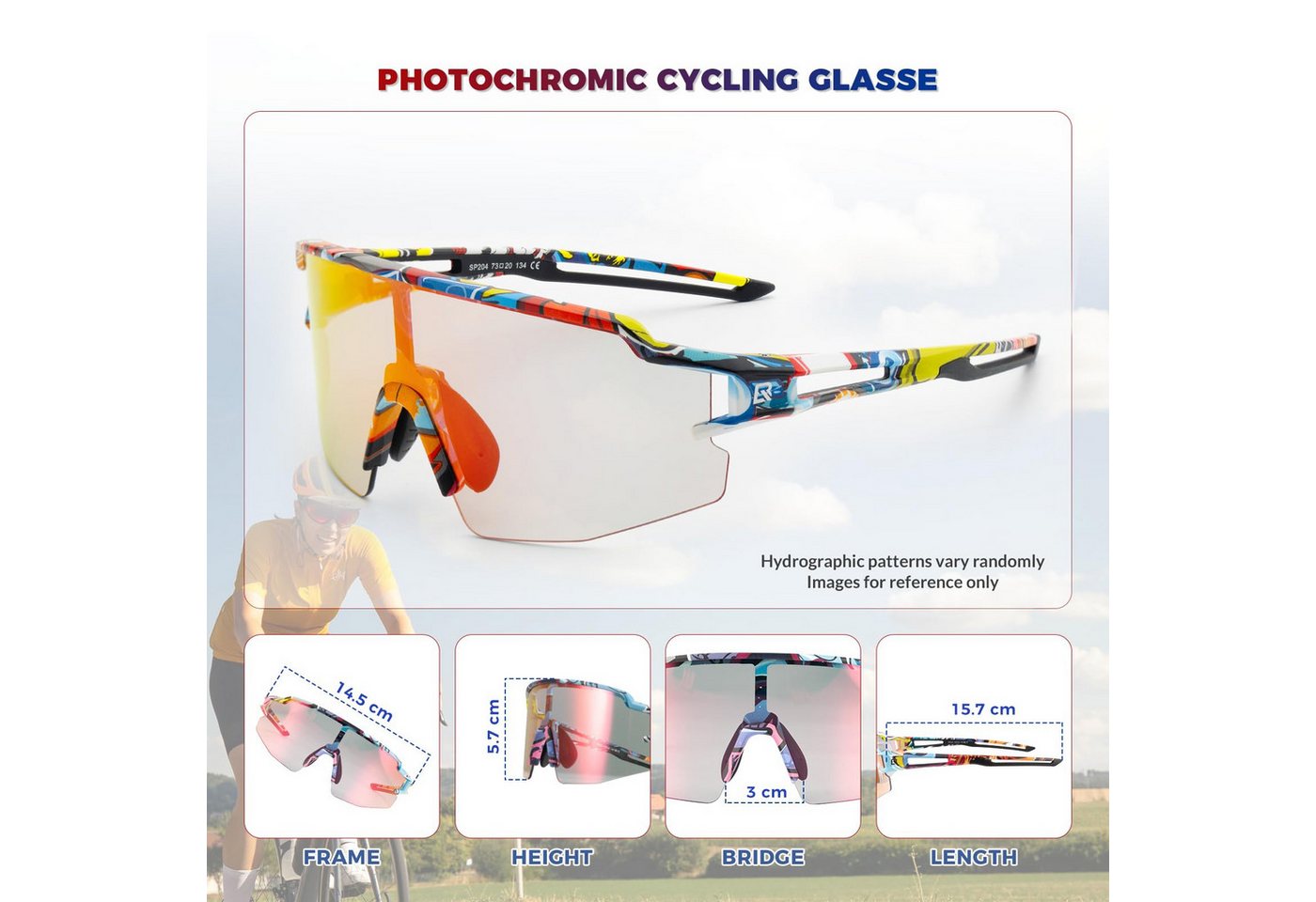 ROCKBROS Fahrradbrille Sportbrille Herren Outdoor Radfahren Angeln Golf PC Rahmen, photochrom, UV400 Schutz, ultraleicht, winddicht Bild 3