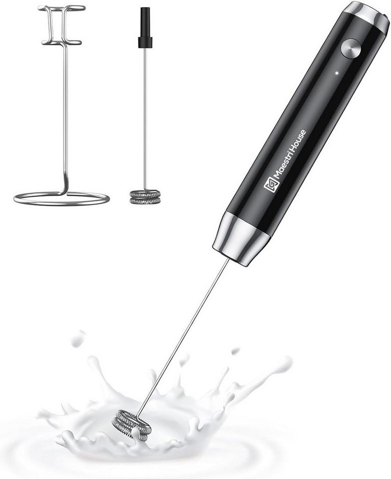 Maestri House Milchaufschäumer wiederaufladbarer Milchaufschäumer,abnehmbarer Edelstahl-Schneebesen, Ständer, 2 Schneebesen,tragbar, elektrisch