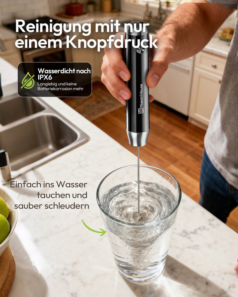 Maestri House Milchaufschäumer wiederaufladbarer Milchaufschäumer,abnehmbarer Edelstahl-Schneebesen, Ständer, 2 Schneebesen,tragbar, elektrisch Bild 2
