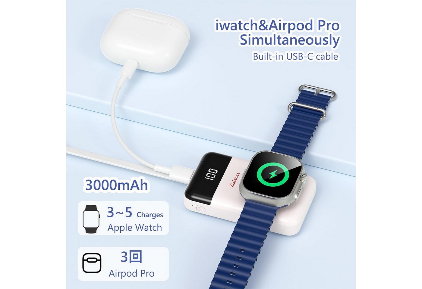 Galeces Mini Powerbank 3000mAh Wireless USB C magnetisch kompakt LED Anzeige Powerbank Mini Powerbank 3000 mAh (5 V), Magnetisch Wireless LED Anzeige USB C kompakt 3000mAh tragbar Bild 4