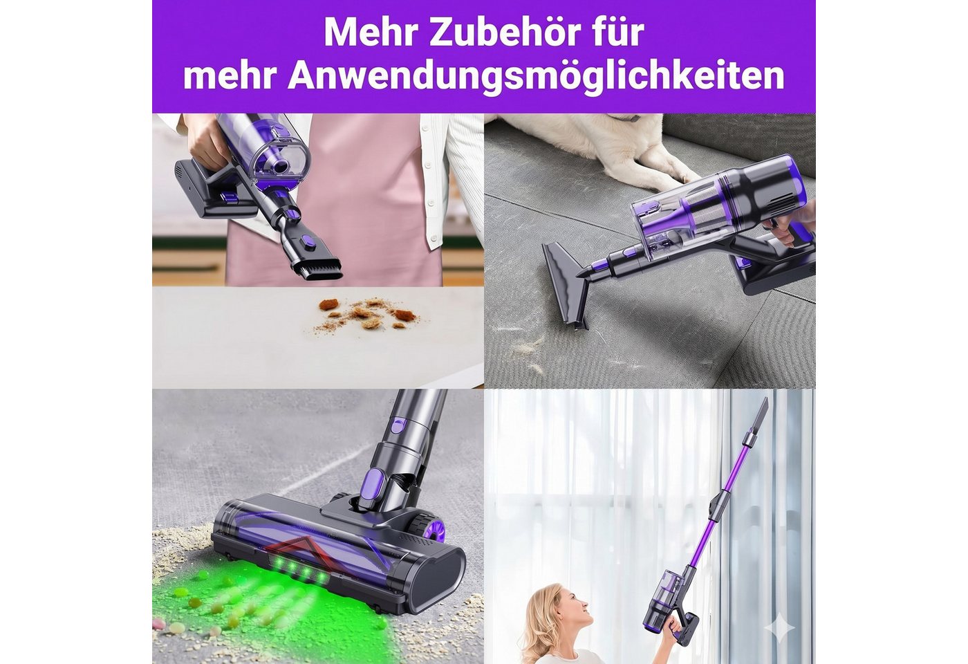 Blossom Akku-Hand-und Stielstaubsauger Akku Staubsauger 85000Pa/650W/65Min, 2L Staubsauger Kabellos, 2 L, 50dB leise/6-Stufen-Filter/OLED Display,Ideal für Böden/Teppiche/Auto Bild 5