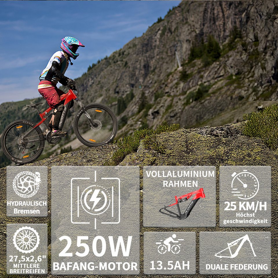 DUOTTS E-Bike Mountainbike E29 herren Elektrofahrrad 48V 13.5AH 50Nm 27.5 Zoll damen 648WH, 14 Gang Shimano Shimano Schaltwerk, Kettenschaltung, Heckmotor, 648 Wh, IPX4, max. Steigung 20–30°, max. Belastung 150 kg, E-bikes Bild 4