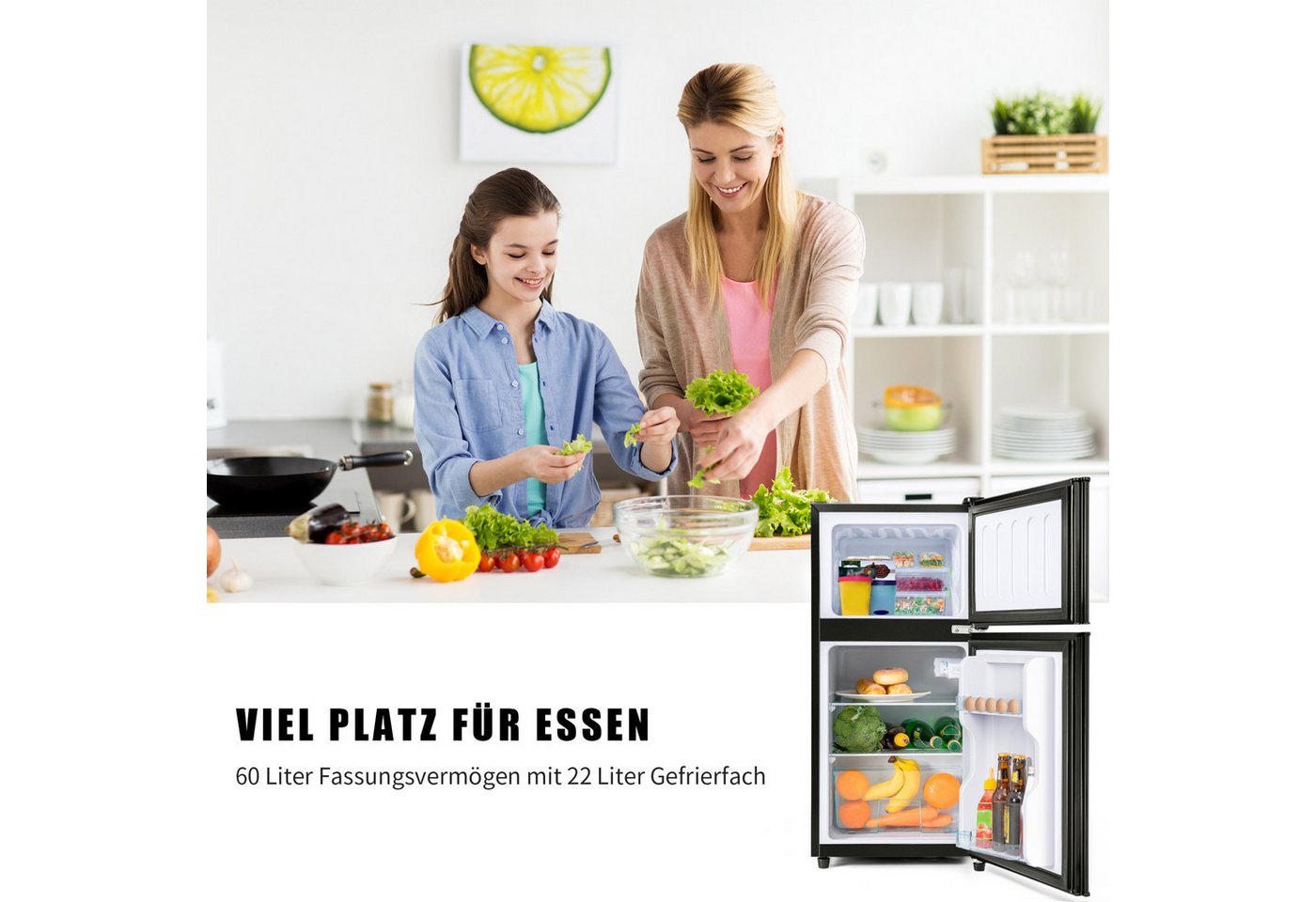 Blossom Kühl-/Gefrierkombination BCD-86, 86.8 cm hoch, 42 cm breit, 7 Temperaturstufen, LED-Beleuchtung, Freistehend, Energieklasse E