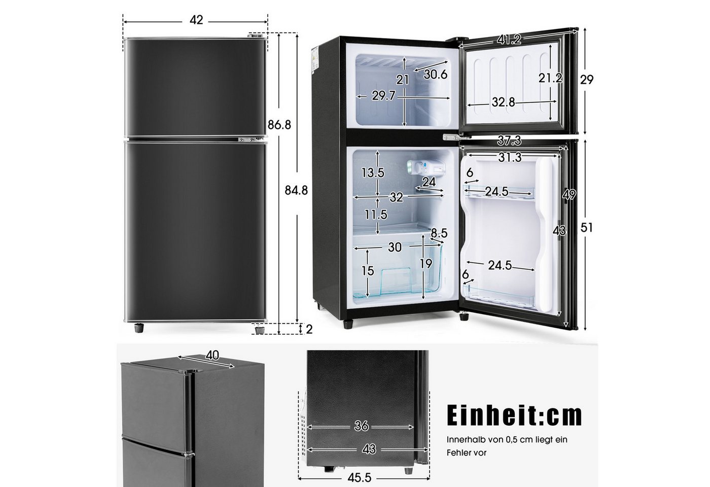 Blossom Kühl-/Gefrierkombination BCD-86, 86.8 cm hoch, 42 cm breit, 7 Temperaturstufen, LED-Beleuchtung, Freistehend, Energieklasse E Bild 4