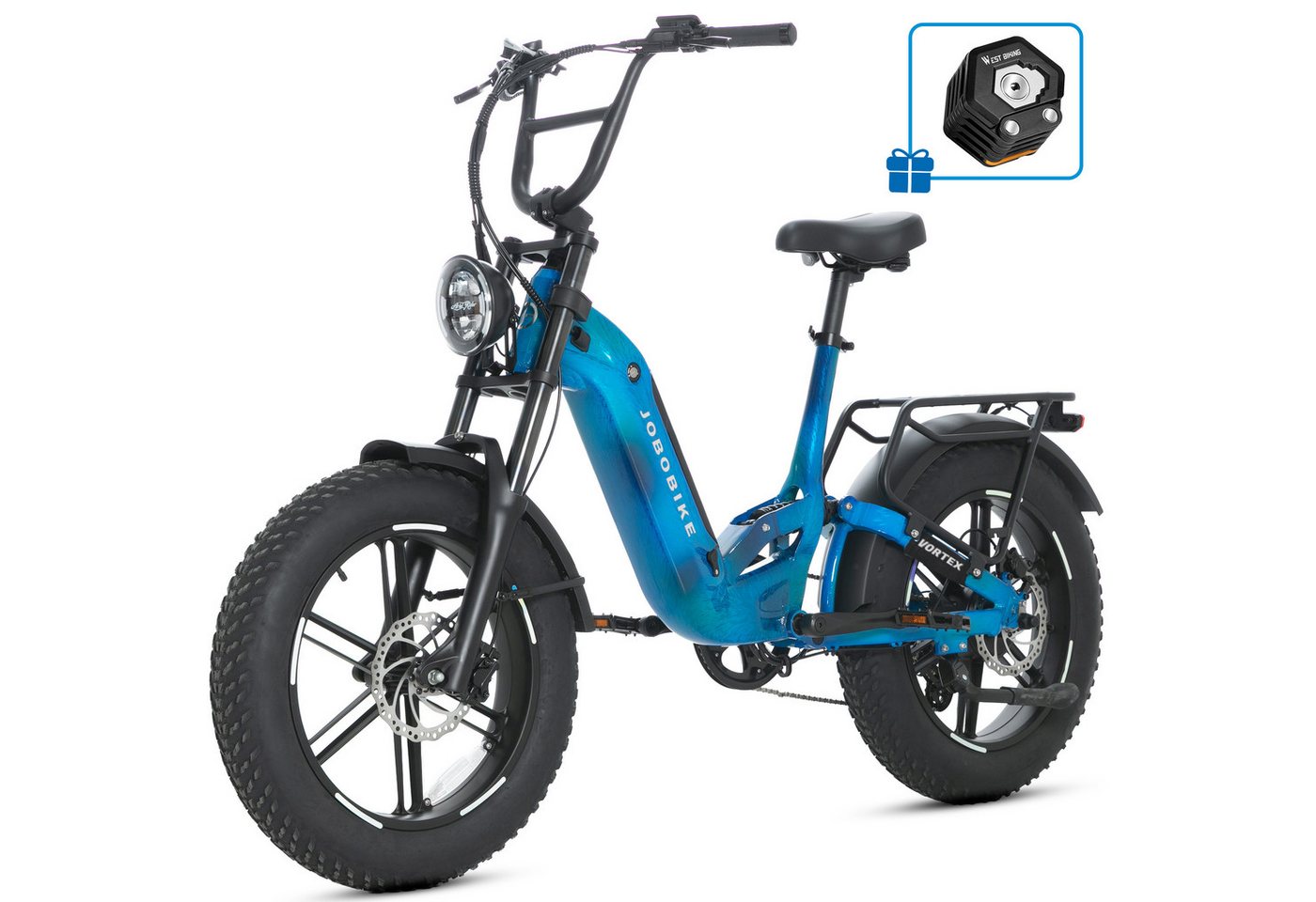 JOBOBIKE E-Bike Mountainbike 20 Zoll, 48V 720Wh, 150km, Fully, Vollfederung, Fatbike, MTB, 7 Gang Shimano, Kettenschaltung, Heckmotor, 720 Wh, (Lockout-Federgabel, Softtail, mit Bremslicht, 130 Lux Frontlicht), Drehmomentsensor, Farbdisplay, Elektrofahrrad für Damen und Herren Bild 4