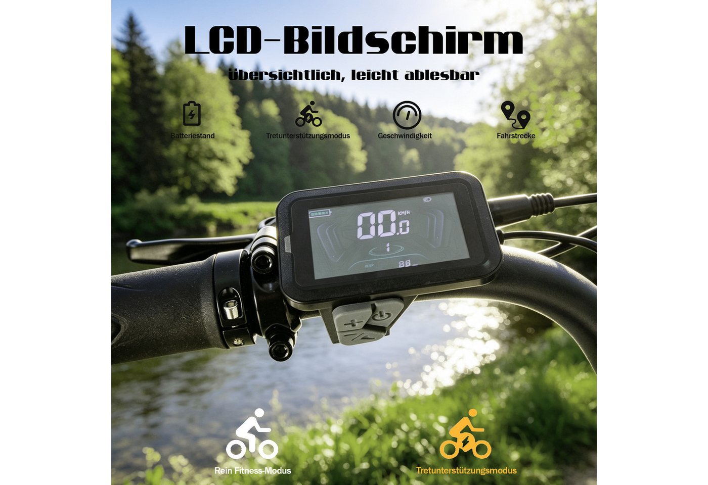 JOBOBIKE E-Bike Mountainbike 20 Zoll, 48V 720Wh, 150km, Fully, Vollfederung, Fatbike, MTB, 7 Gang Shimano, Kettenschaltung, Heckmotor, 720 Wh, (Lockout-Federgabel, Softtail, mit Bremslicht, 130 Lux Frontlicht), Drehmomentsensor, Farbdisplay, Elektrofahrrad für Damen und Herren Bild 5