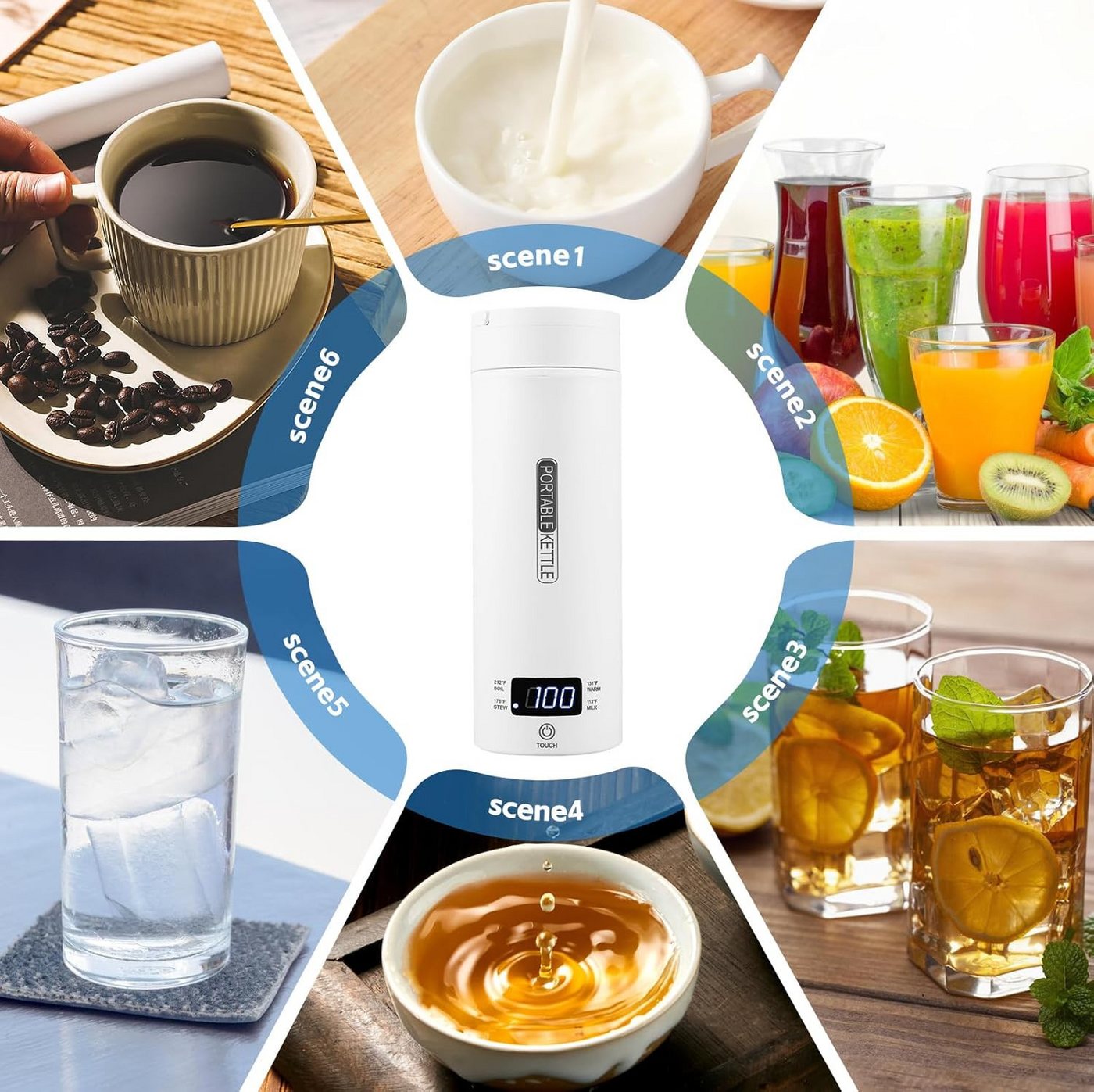 Athlix Reise-Wasserkocher Mobiler Wasserkocher 450ml Reise Wasserkocher Tragbar Tee Kaffee, 300 W, 4 Temperaturstufen, SUS316-Edelstahl, Doppelwandig Bild 2