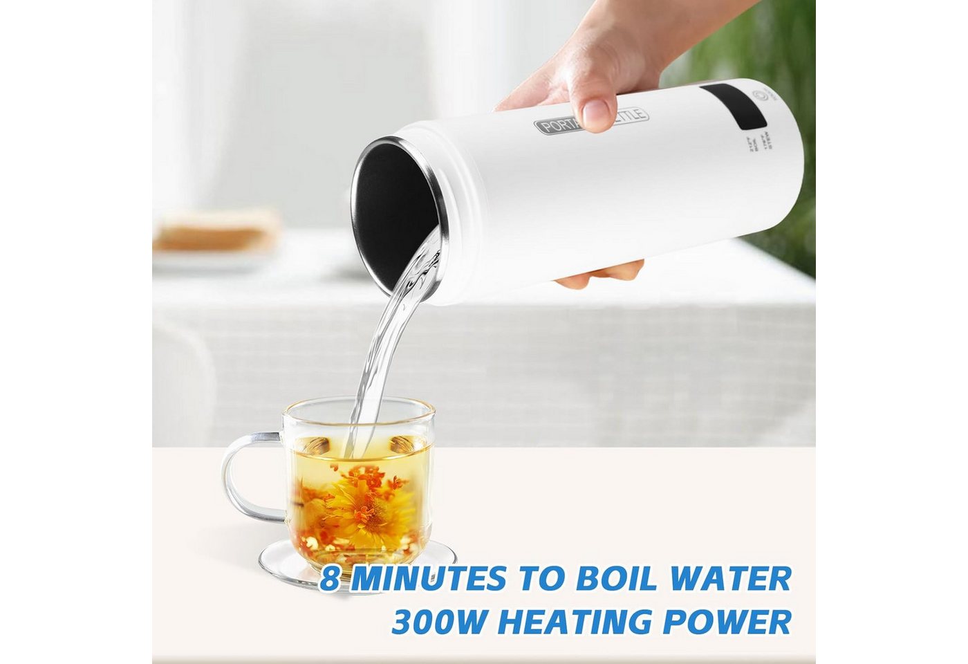 Athlix Reise-Wasserkocher Mobiler Wasserkocher 450ml Reise Wasserkocher Tragbar Tee Kaffee, 300 W, 4 Temperaturstufen, SUS316-Edelstahl, Doppelwandig Bild 5