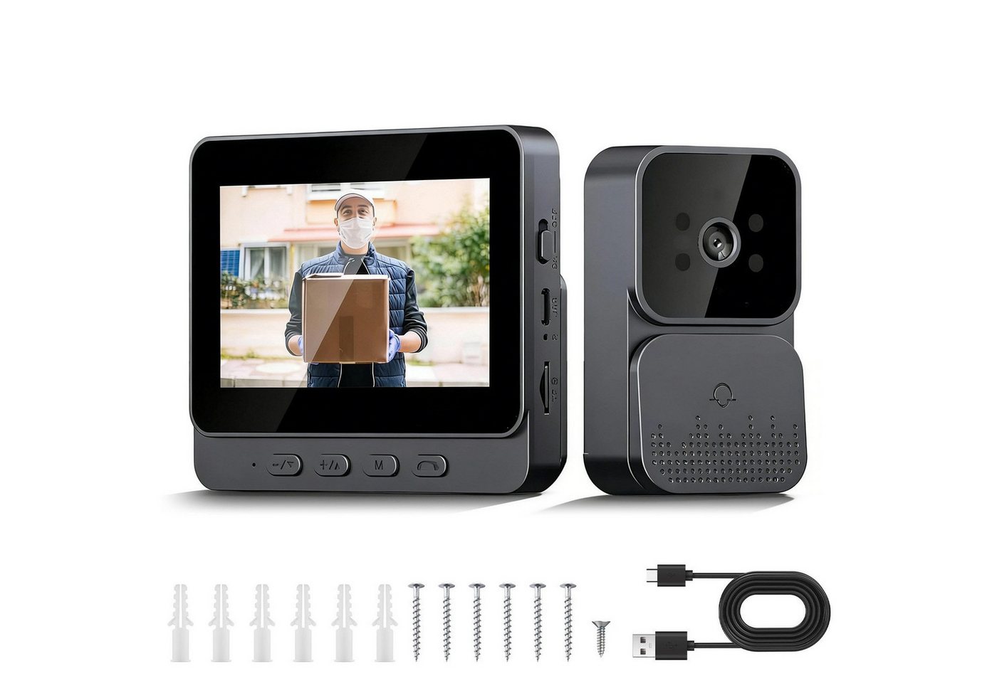 TWUFY Video-Türsprechanlage Drahtlose Video Türklingel mit Kamera Outdoor 4,3 Zoll IPS Bildschirm (Außenbereich, kabellos, mit Monitor, Video Gegensprechanlage, 1-tlg., Türklingel Funk 170° HD Kamera Gegensprechanlage, Infrarot Nachtsicht Zwei-Wege-Audio)