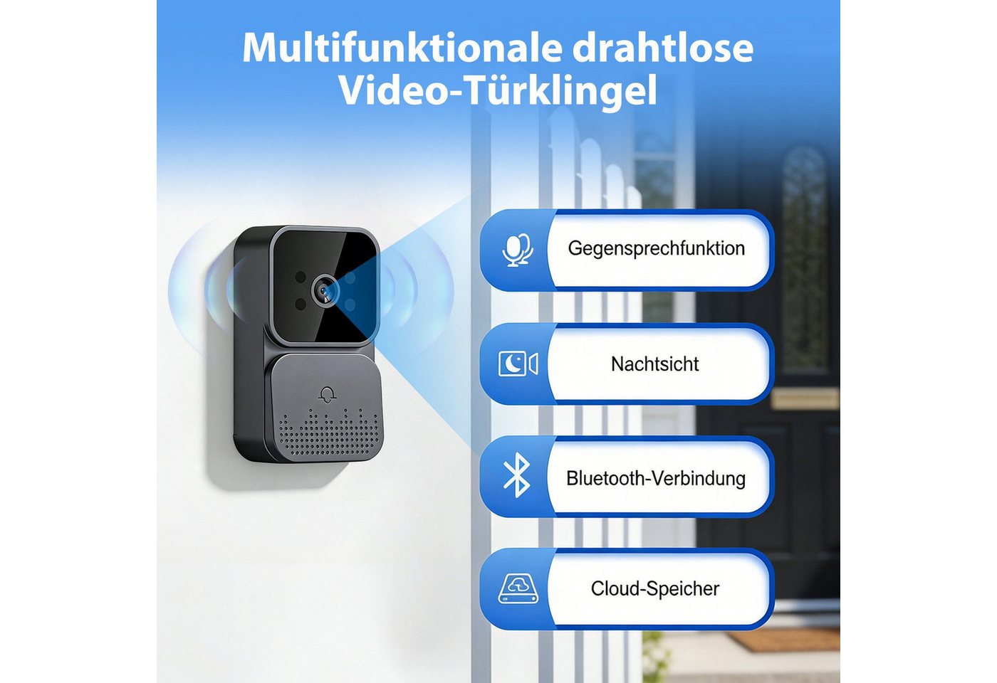 TWUFY Video-Türsprechanlage Drahtlose Video Türklingel mit Kamera Outdoor 4,3 Zoll IPS Bildschirm (Außenbereich, kabellos, mit Monitor, Video Gegensprechanlage, 1-tlg., Türklingel Funk 170° HD Kamera Gegensprechanlage, Infrarot Nachtsicht Zwei-Wege-Audio) Bild 5