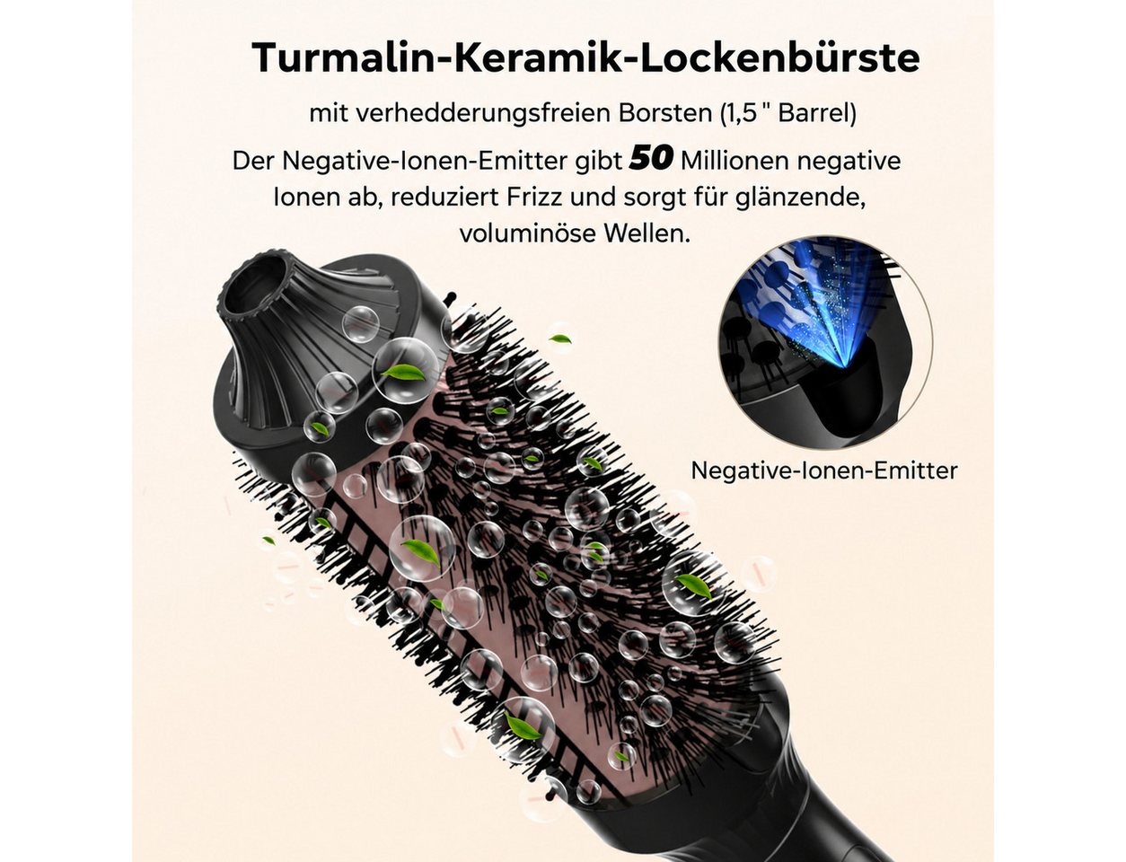 UKLISS Elektrohaarbürste Ionen-Thermobürste 38 mm, Turmalin-Keramik Rundheizbürste, 3-in-1 Stylingbürste zum Glätten, Locken & Volumen erzeugen