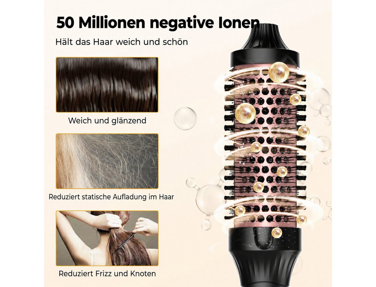 UKLISS Elektrohaarbürste Ionen-Thermobürste 38 mm, Turmalin-Keramik Rundheizbürste, 3-in-1 Stylingbürste zum Glätten, Locken & Volumen erzeugen Bild 5