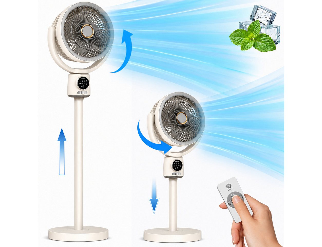 MOPUEA Standventilator Standventilator Tischventilator 5Stufen Fernbedienung höhenverstellbar, 5 Windstufen, 140° Oszillation, 9-h-Timer, Nachtlicht und Akkubetrieb. Bild 5