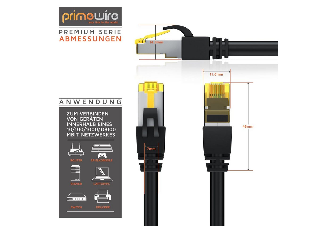 Primewire LAN-Kabel, CAT.7, RJ-45 (Ethernet) (2500 cm), Gigabit Ethernet S/FTP Netzwerkkabel, 10000 Mbit/s, Patchkabel - 25m Bild 2
