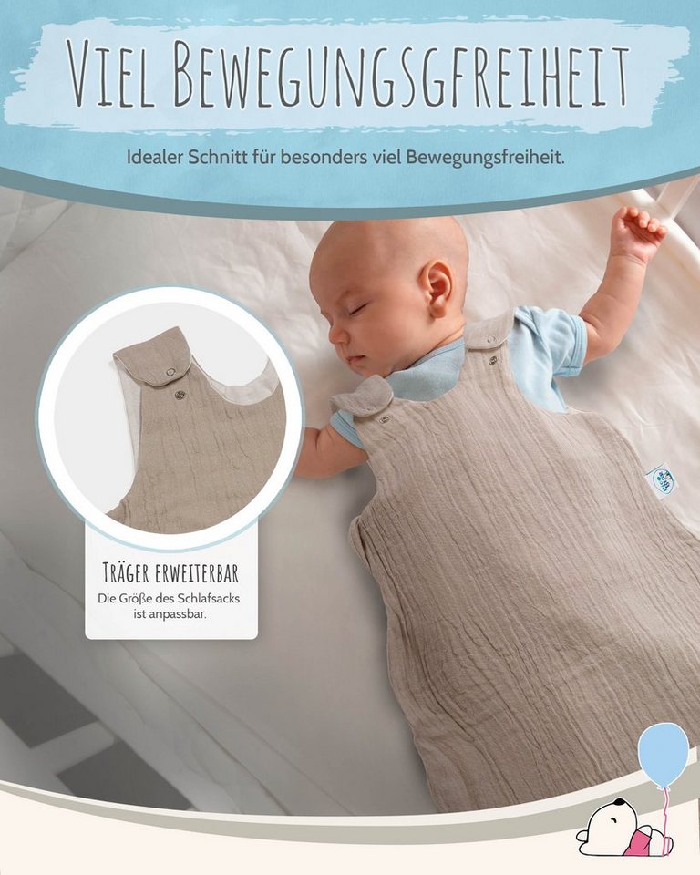 pic Bear Babyschlafsack pic Bear Sommerschlafsack Musselin, Reißverschluss mit Schutz, 0,5 TOG, Außenliegender Reißverschluss Bild 3