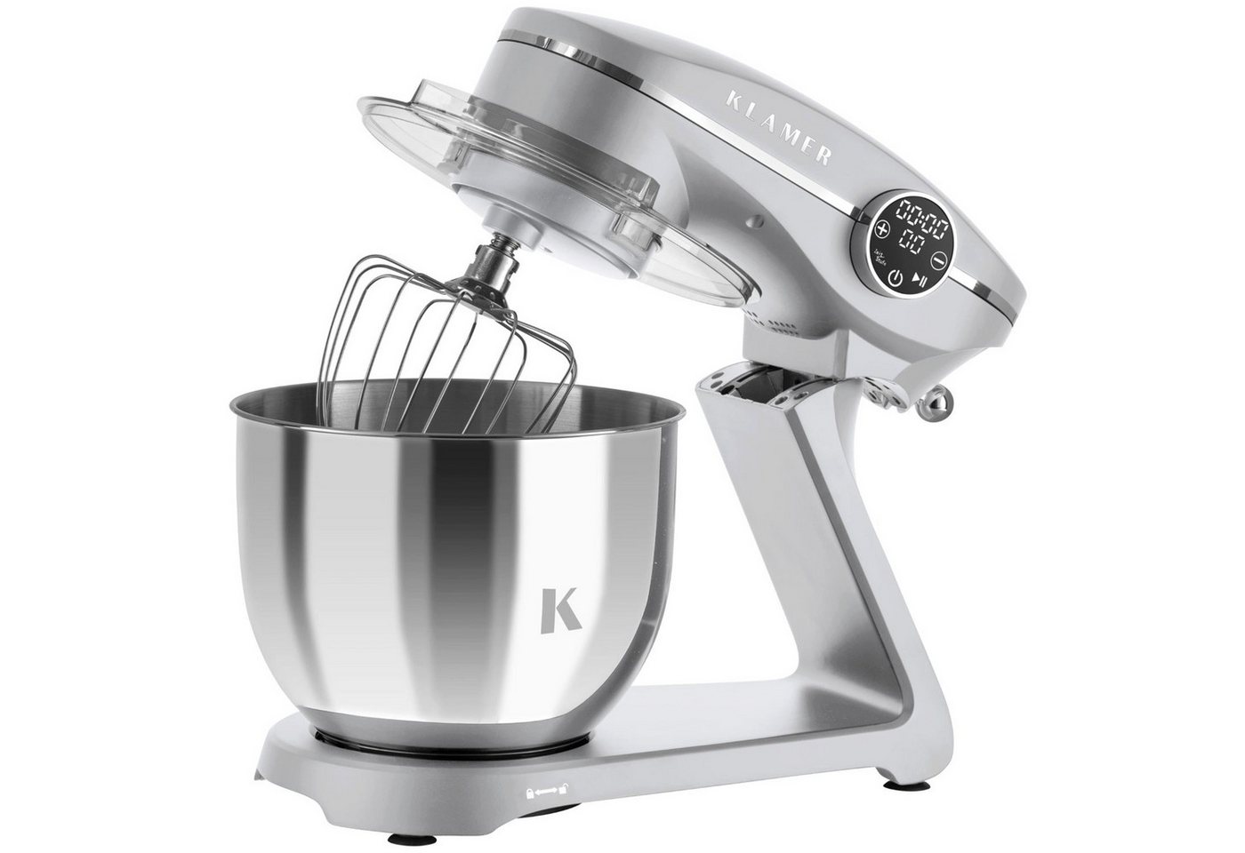 KLAMER Küchenmaschine 1800W, 6L Edelstahl-Schüssel, Knetmaschine mit 10 Geschwindigkeiten & Timer, silber, 1800 W, 6 l Schüssel, Spritzschutz, 3 Werkzeuge, Saugfüße, digitales Display, Timer Bild 4