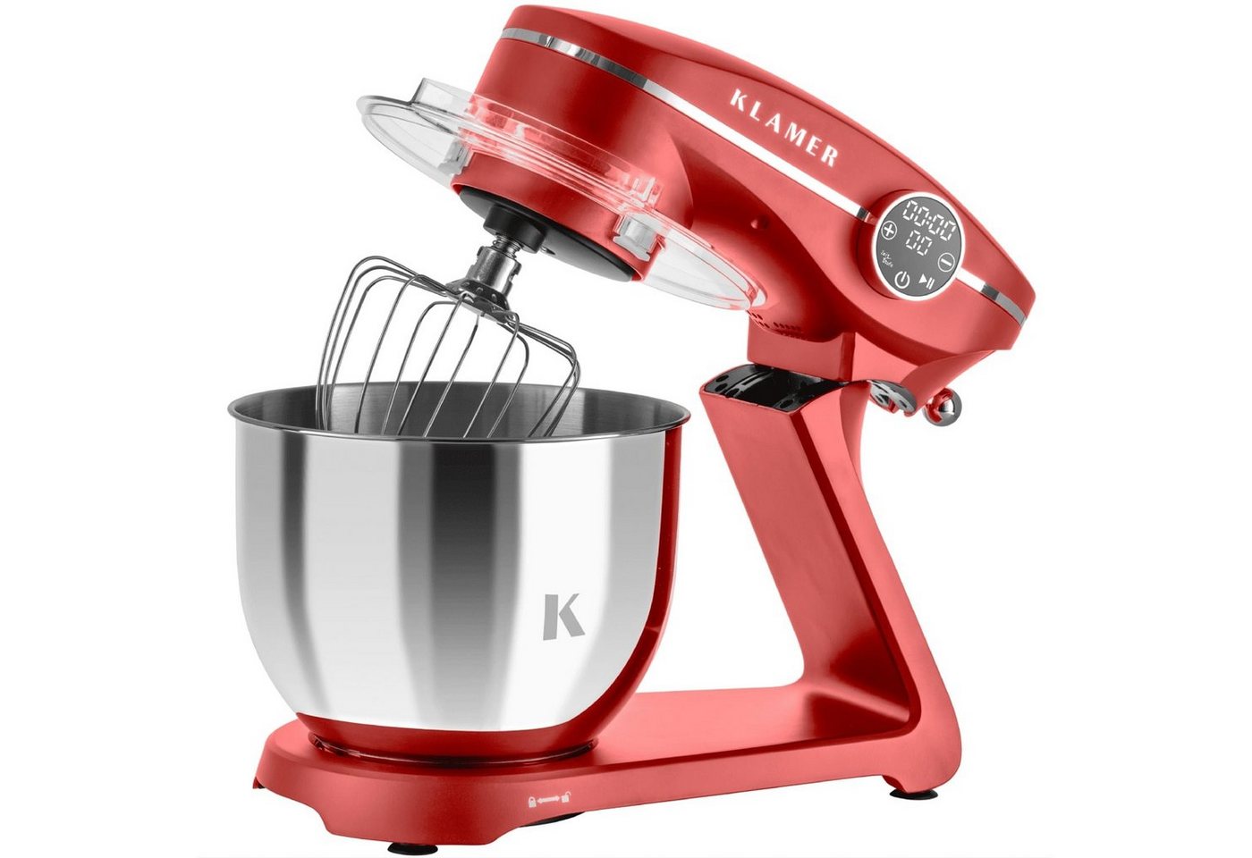 KLAMER Küchenmaschine 1800W, 6L Edelstahl-Schüssel, Knetmaschine mit 10 Geschwindigkeiten & Timer, rot, 1800 W, 6 l Schüssel, Spritzschutz, 3 Werkzeuge, Saugfüße, digitales Display, Timer Bild 4