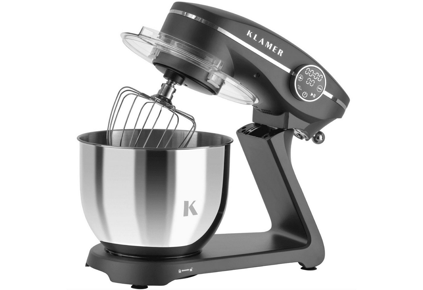 KLAMER Küchenmaschine 1800W, 6L Edelstahl-Schüssel, Knetmaschine mit 10 Geschwindigkeiten & Timer, grau, 1800 W, 6 l Schüssel, Spritzschutz, 3 Werkzeuge, Saugfüße, digitales Display, Timer Bild 3