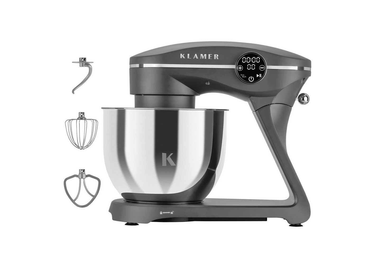 KLAMER Küchenmaschine 1800W, 6L Edelstahl-Schüssel, Knetmaschine mit 10 Geschwindigkeiten & Timer, grau, 1800 W, 6 l Schüssel, Spritzschutz, 3 Werkzeuge, Saugfüße, digitales Display, Timer Bild 5