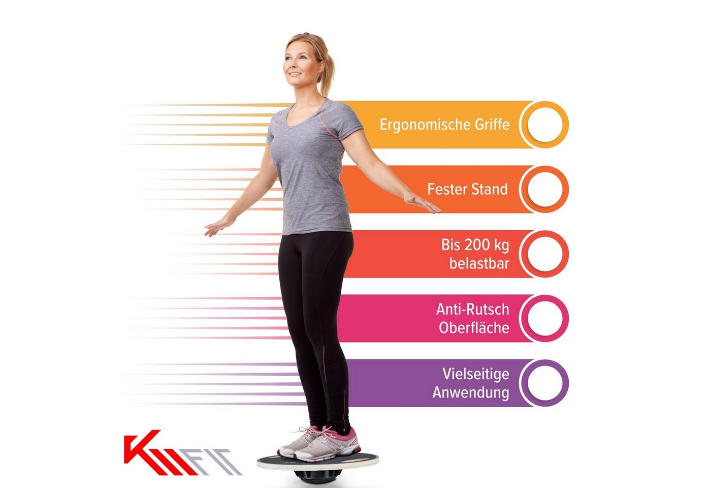 KM - Fit Balanceboard Balancierbrett Wackelbrett Schaukelbrett Kreisel ø 39,5cm, rutschfeste Oberfläche