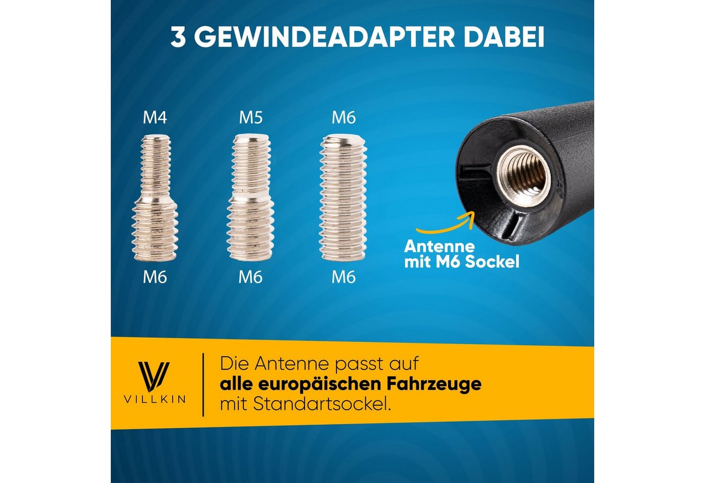Villkin 30cm Universal Autoantenne, Radioantenne, Antennenadapter, Dachantenne (für Autodachantenne), M4, M5, M6 Gewinde vorhanden Bild 3