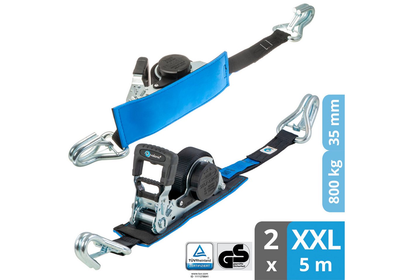 valonic Spanngurt Spanngurte Automatik Ratsche SG-055-50 (2 Stück, 5m) - GRIZZLY Bild 4