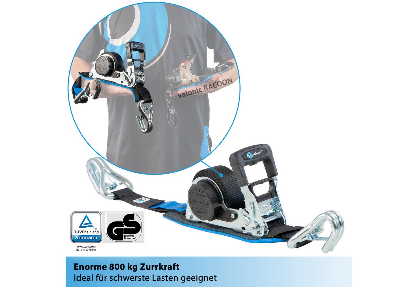 valonic Spanngurt Spanngurte Automatik Ratsche SG-055-50 (2 Stück, 5m) - GRIZZLY Bild 5