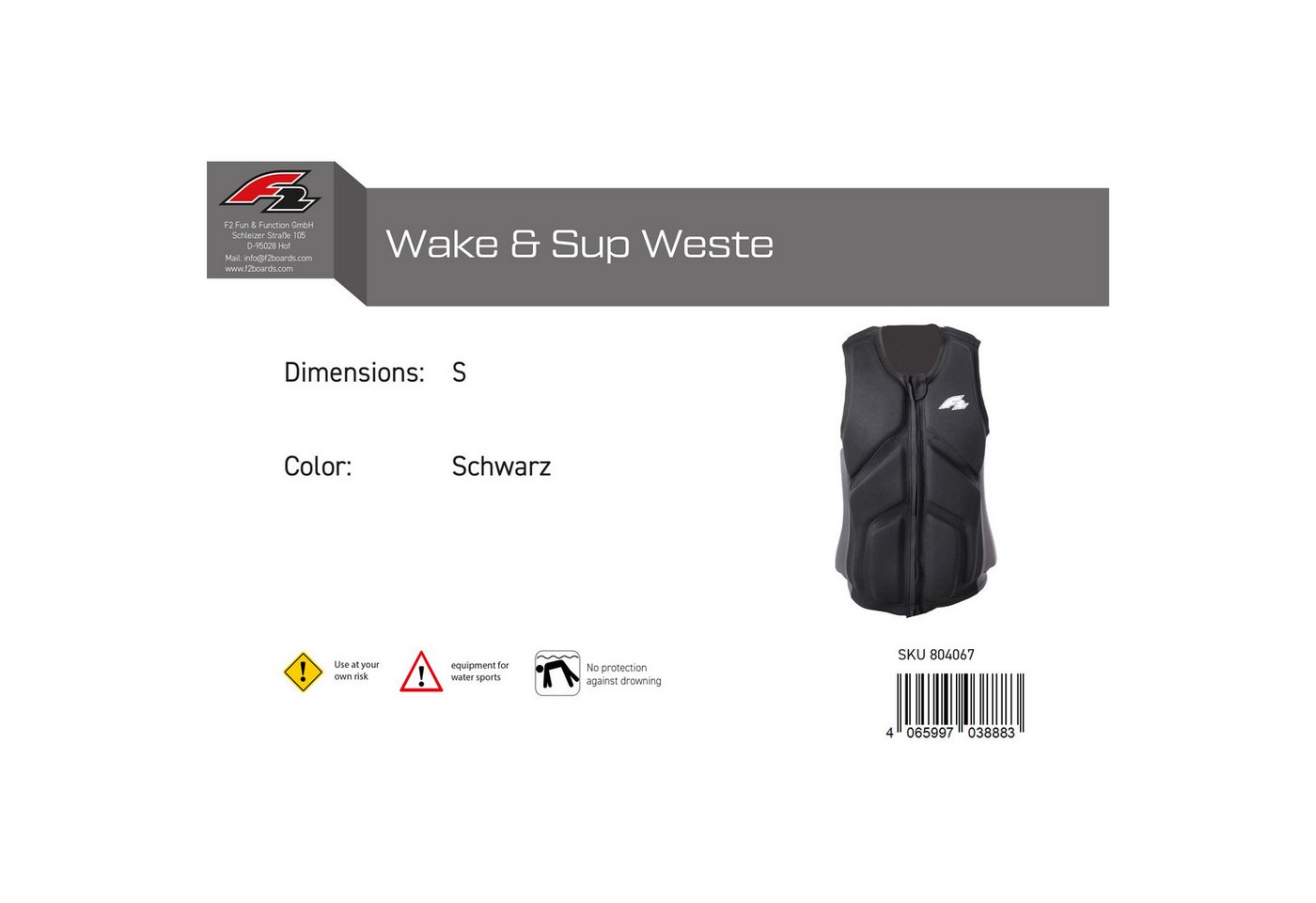 F2 Prallschutzweste F2 Herren Prallschutz Weste Wake & Sup Weste S Schwarz 2024/25 Bild 2