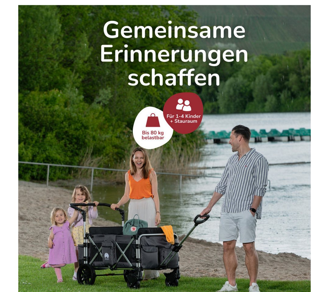 elvent Bollerwagen FamilyStar 4, Kompakt faltbar, Für bis zu 4 Kinder, Superleicht und komfortabel Bild 2