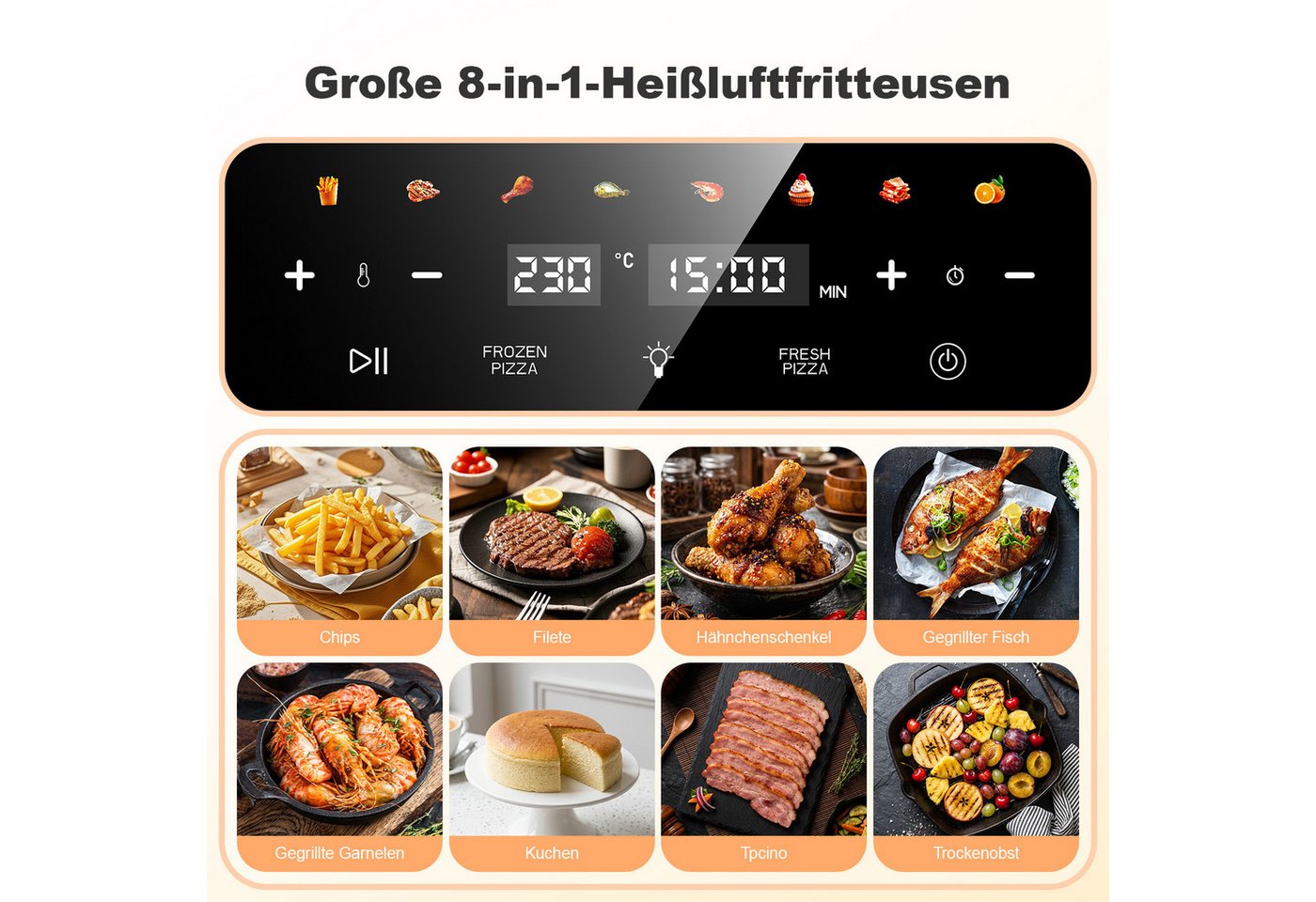 oyajia Heißluftfritteuse 2in1 Pizzaöfen & Airfryer, Pizzaprogramme, 8 Garprogramme, optimale Wärmeverteilung, extra breite Form, mit Sichtfenster, 4L, 2800,00 W, 10 Zoll Steinplatte, Temperatur 40–230°C Timer 1–60 Min, Fettwanne Bild 4
