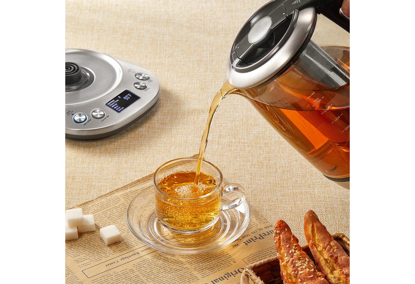 FOHERE Wasserkocher mit Temperatureinstellung 6 Voreinstellungen und Warmhaltefunktion, 1.7 l, 2200 W, mit 10-Minuten-Speicherfunktion Bild 2