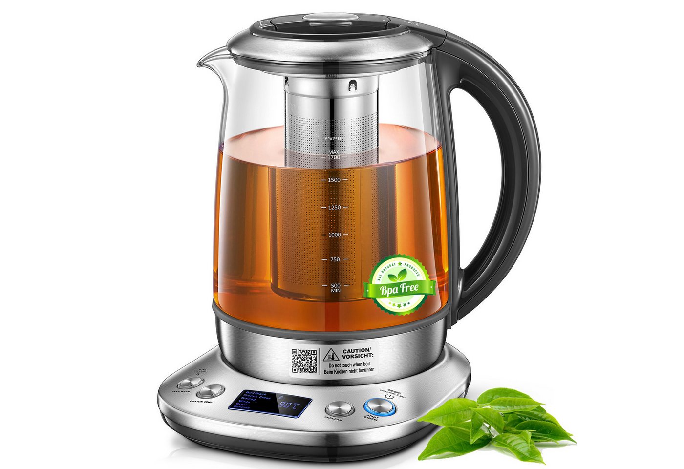 FOHERE Wasserkocher mit Temperatureinstellung 6 Voreinstellungen und Warmhaltefunktion, 1.7 l, 2200 W, mit 10-Minuten-Speicherfunktion Bild 3