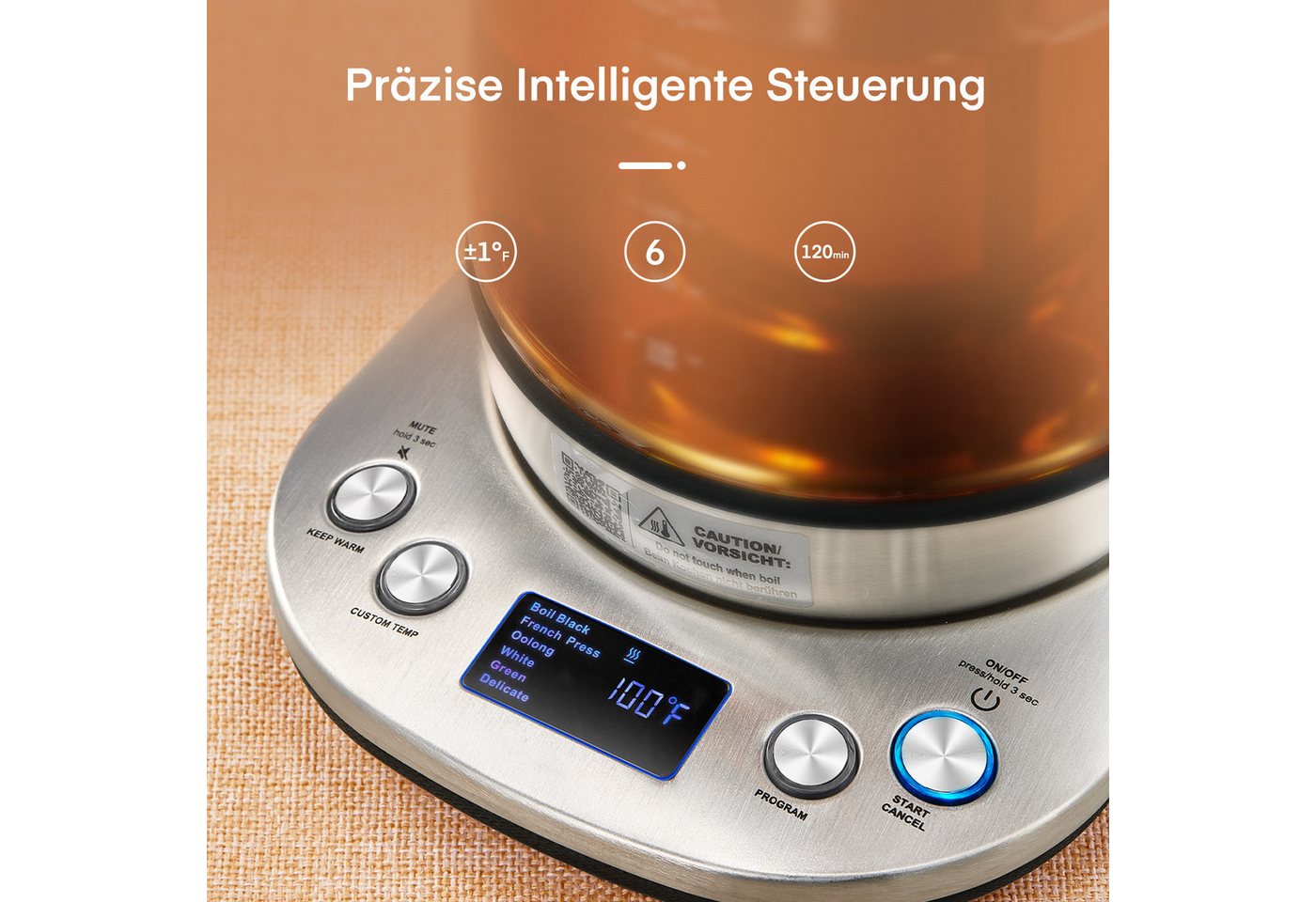 FOHERE Wasserkocher mit Temperatureinstellung 6 Voreinstellungen und Warmhaltefunktion, 1.7 l, 2200 W, mit 10-Minuten-Speicherfunktion Bild 5