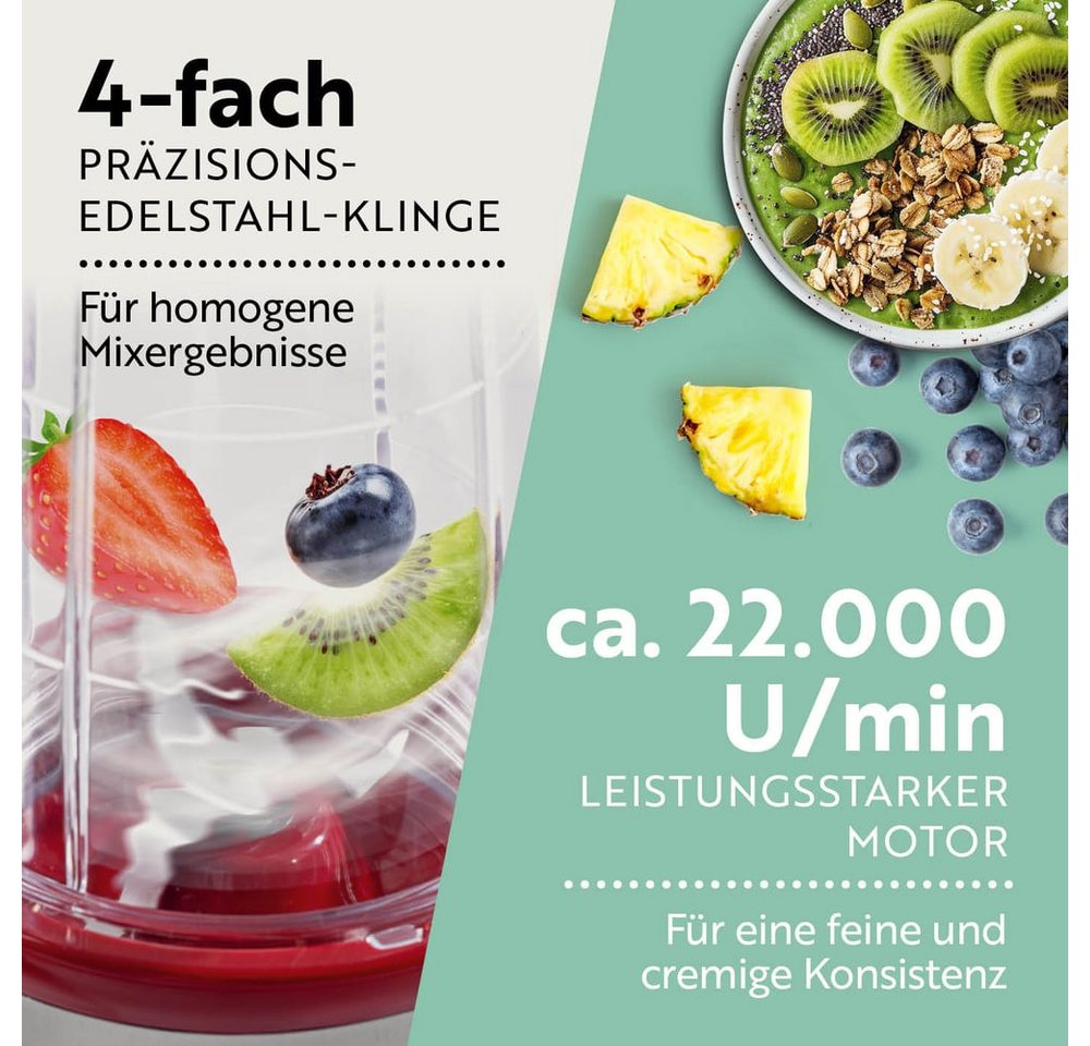 GOURMETmaxx Standmixer Mixer Mr. Magic 10-tlg. 400W silber/rot, 400 W, inkl. Zubehör-Set L rot Speisen Smoothies Getränke 3 Mixbecher To-Go Bild 3