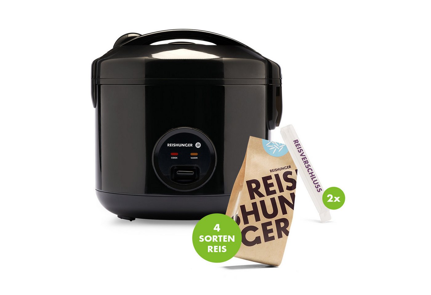 Reishunger Reiskocher Basismodell – 1,2 L – Für 1-6 Personen – Bundle mit vier Reissorten –, 500 W, Mit Dampfgarfunktion & Warmhaltefunktion Bild 2