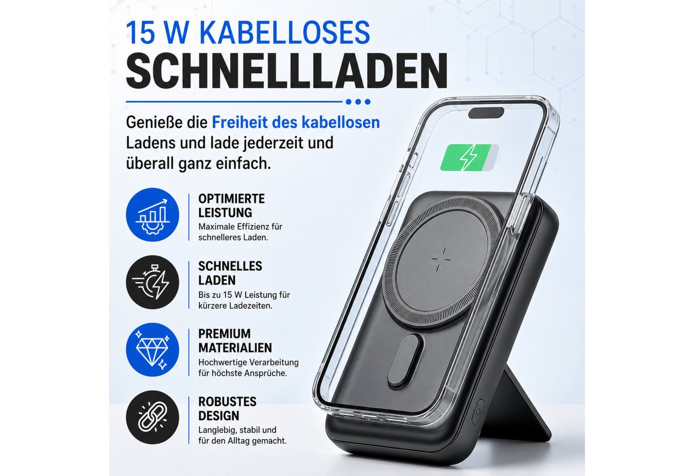 RUHE Wireless Powerbank Magnetisch Magsafe Kompatibel Extern Kabellose Powerbank Magnetische Powerbank Externe PB mit integriertem Kabel 10000 mAh (12 V, 1 St), mit Kabel für iPhone 17 Pro Max/17 Pro/16/15 Pro Max/Pro/14/13/12