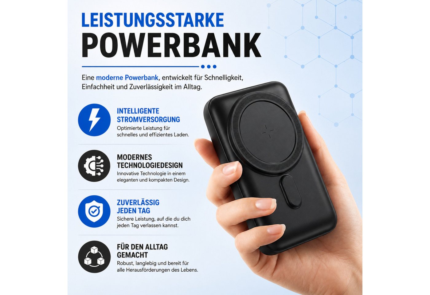 RUHE Wireless Powerbank Magnetisch Magsafe Kompatibel Extern Kabellose Powerbank Magnetische Powerbank Externe PB mit integriertem Kabel 10000 mAh (12 V, 1 St), mit Kabel für iPhone 17 Pro Max/17 Pro/16/15 Pro Max/Pro/14/13/12 Bild 2